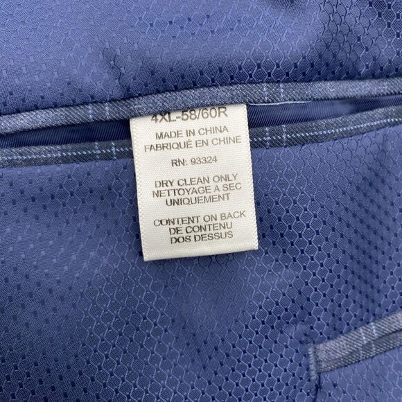 Oak Hill Blazer Sport Coat Mens 4XL 58/60R Blue Windowpane 2 Button Notch Lapel - Picture 9 of 16